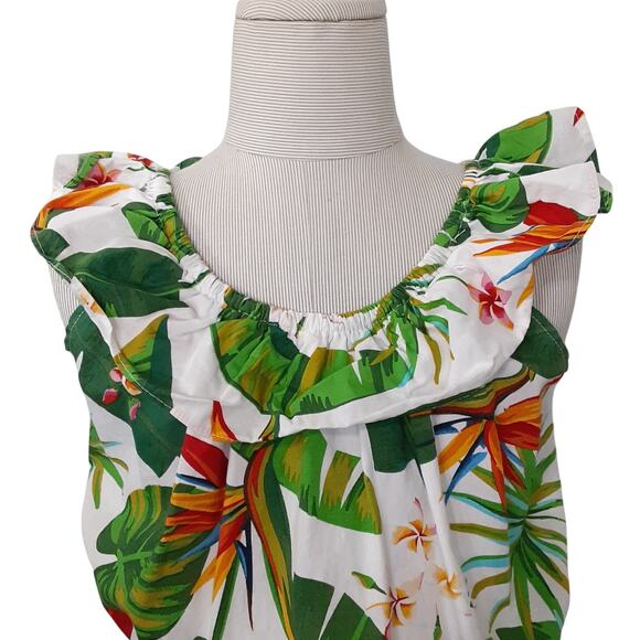 Hawaii Hangover Girls 10 Sun Dress Hibiscus White Tropical Palm Dress Ruffle - Picture 3 of 8